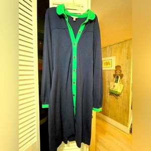 Lilly Pulitzer navy and green belted dress with gold detail size large